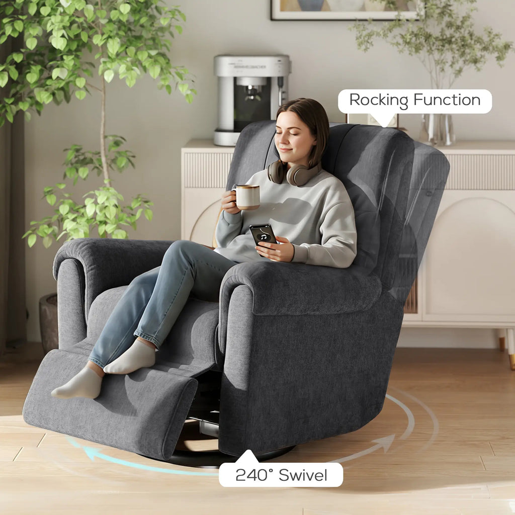 Fauteuil inclinable électrique, revêtement en tissu, ports USB, fonction pivotante et à bascule, repose-pieds, gris foncé