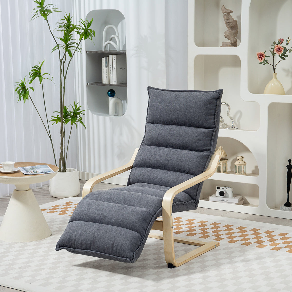 Fauteuil d'appoint, fauteuil de salon recouvert de velours avec repose-pieds, structure en bois, gris foncé