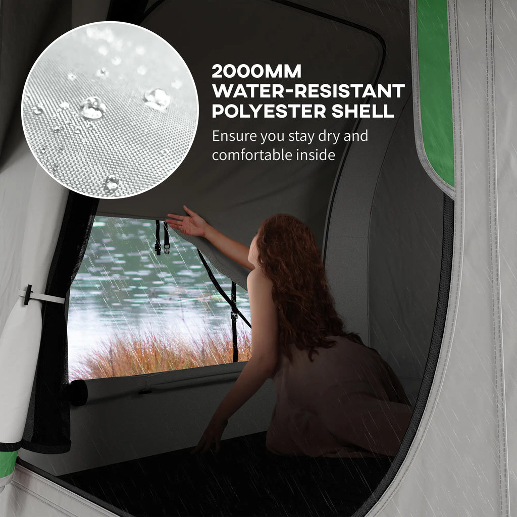 Tente de voiture imperméable 2000 mm pour SUV, avec 3 portes et fenêtre en filet, pour 5 à 6 personnes, coloris gris et vert. Idéale pour le camping et les voyages. Coloris : gris et vert.