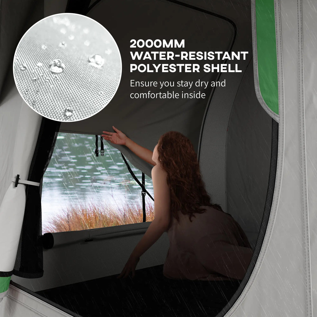 Tente de voiture imperméable 2000 mm pour SUV, avec 3 portes et fenêtre en filet, pour 5 à 6 personnes, coloris gris et vert. Idéale pour le camping et les voyages. Coloris : gris et vert.