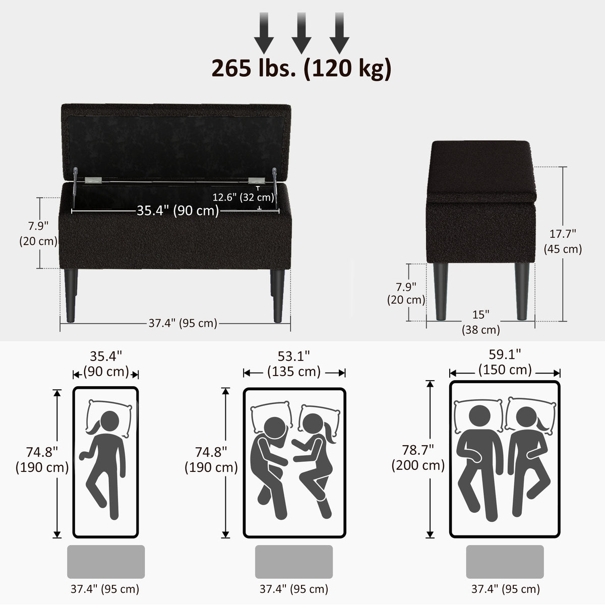 Banc ottoman avec rangement noir