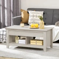 Table basse relevable avec rangement, effet chêne