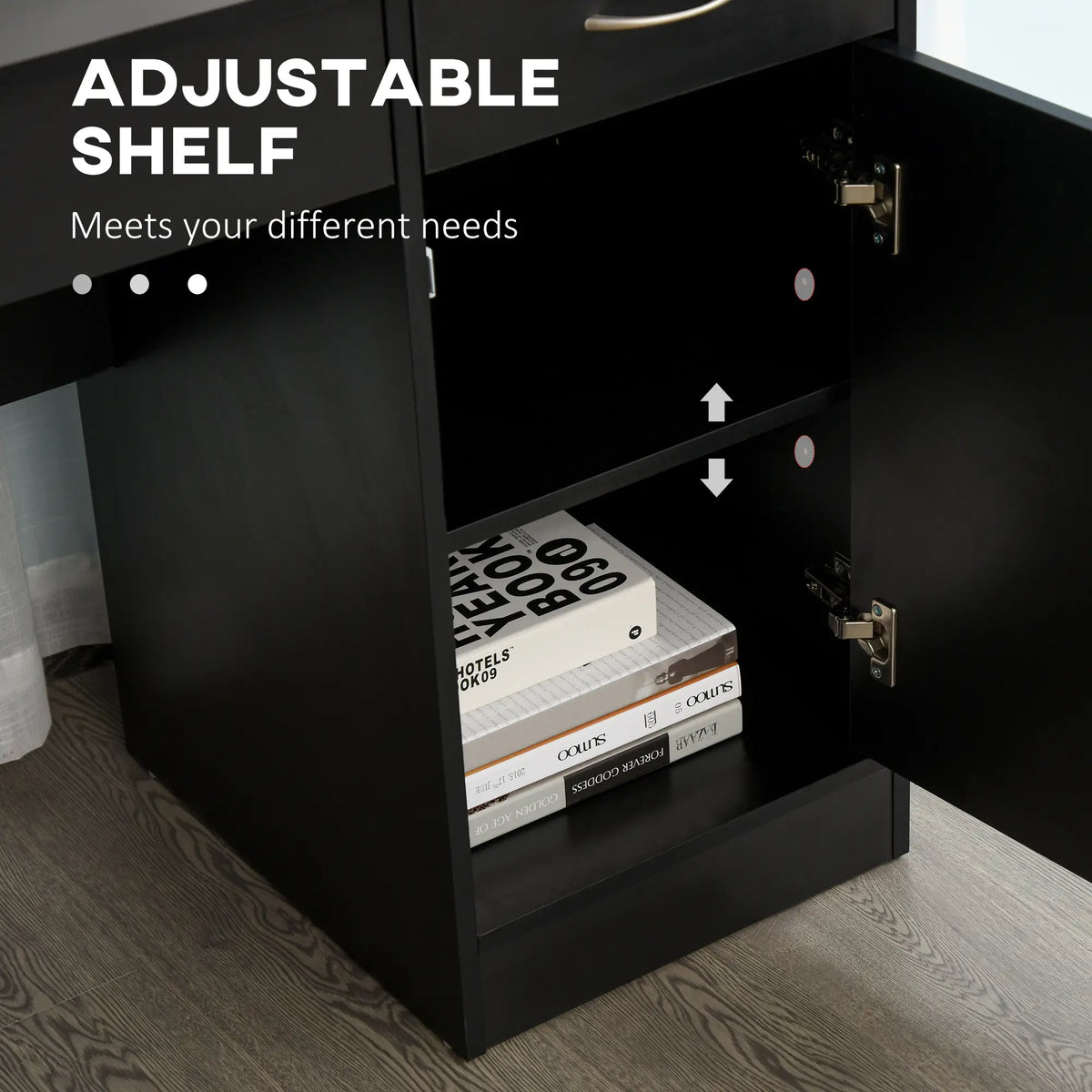 Bureau d'ordinateur avec tiroirs de rangement, table d'étude avec étagère réglable pour bureau à domicile ou chambre, noir