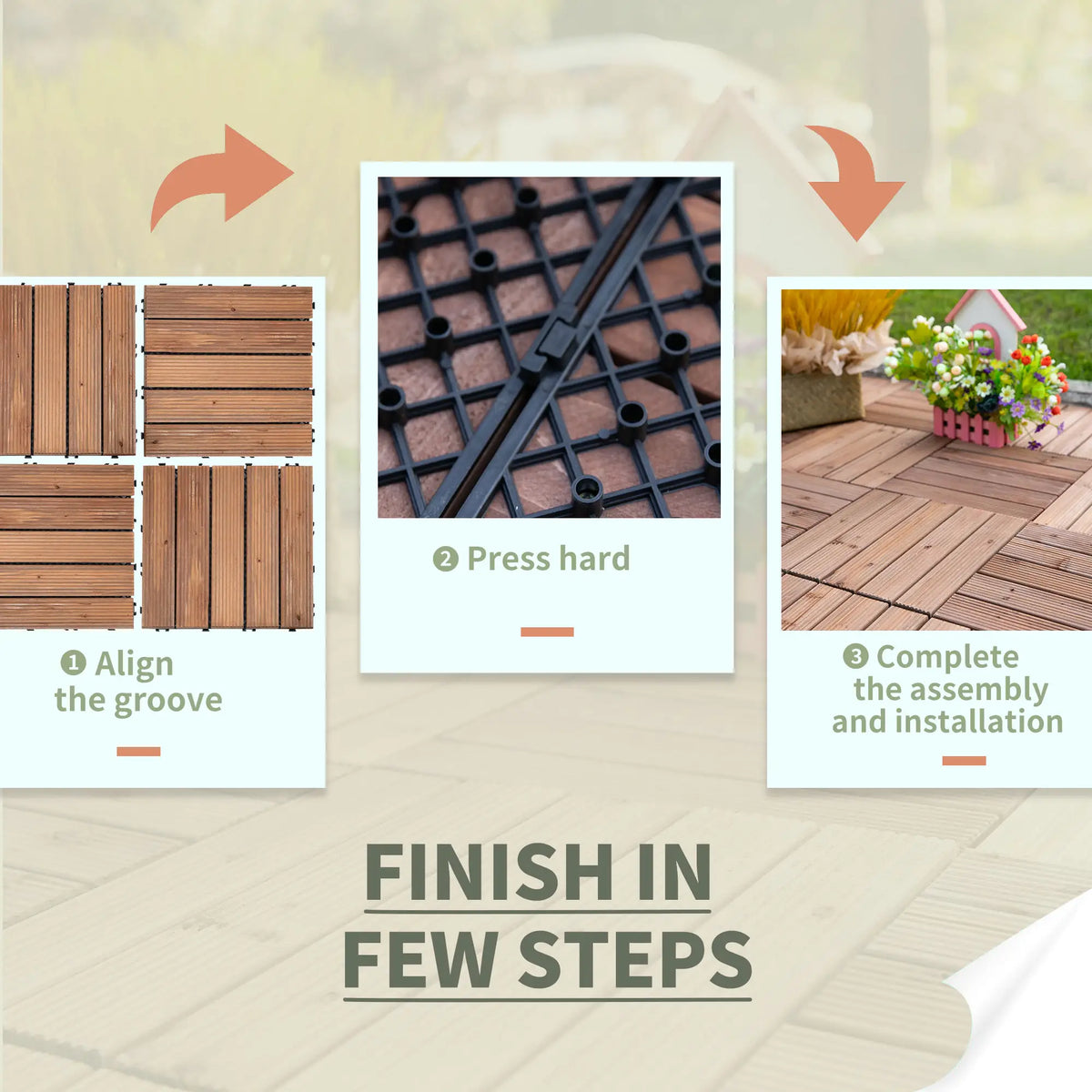 Lot de 27 dalles de terrasse emboîtables en bois, 30 x 30 cm, pour une utilisation intérieure et extérieure, montage sans outils, marron