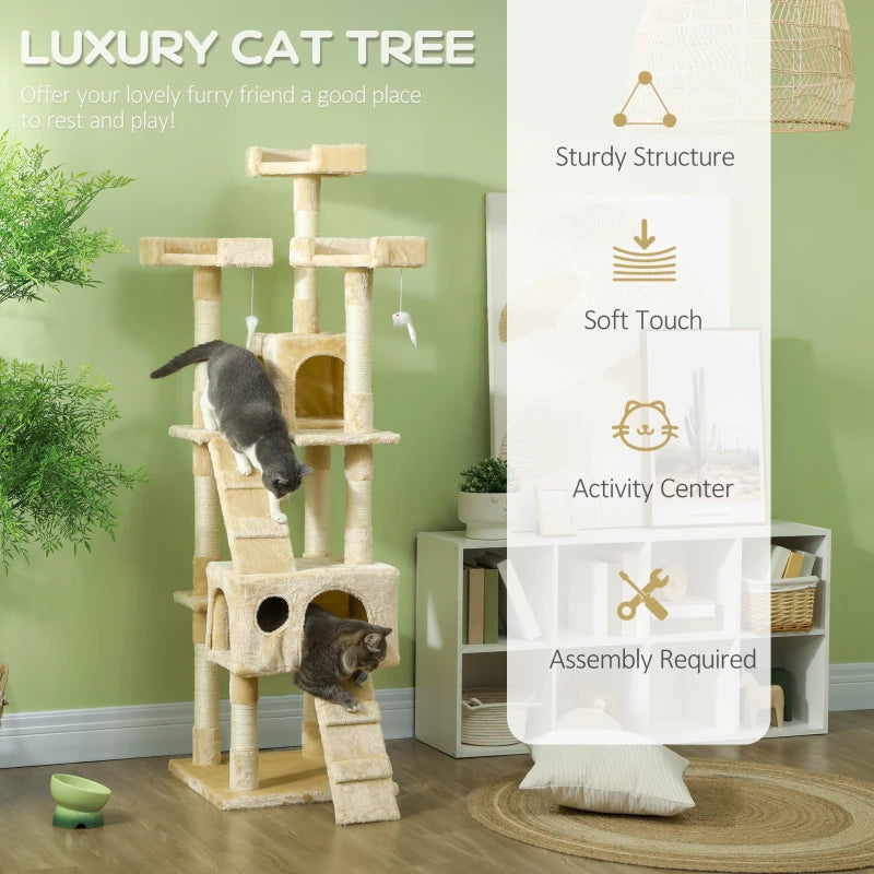 Arbre à chat multi-niveaux 67 po, beige