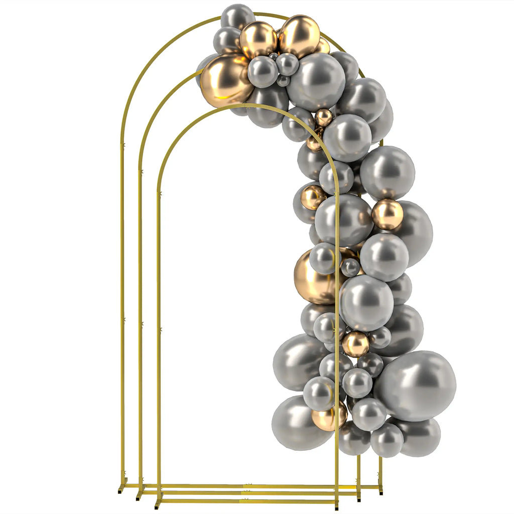 Arche de mariage, ensemble de 3 supports en métal pour ballons (2,13 m / 1,98 m / 1,83 m) pour anniversaire, enterrement de vie de jeune fille, remise de diplômes, cérémonie, banquet, couleur or
