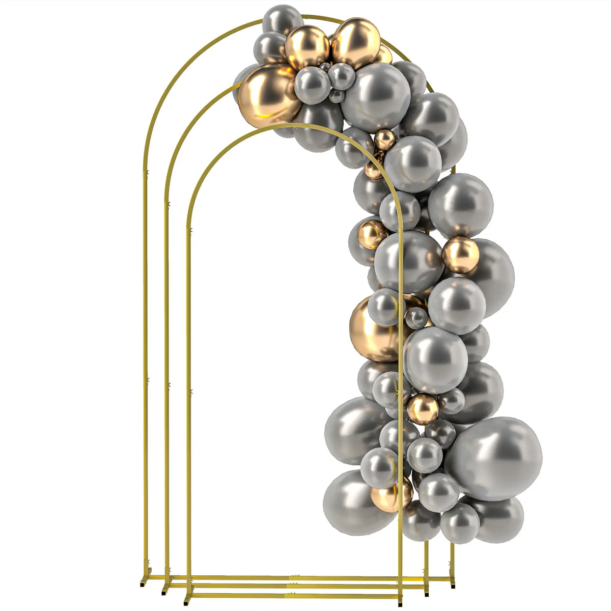 Arche de mariage, ensemble de 3 supports en métal pour ballons (2,13 m / 1,98 m / 1,83 m) pour anniversaire, enterrement de vie de jeune fille, remise de diplômes, cérémonie, banquet, couleur or