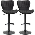 Ensemble de 2 tabourets de bar, chaises de bar pivotantes à hauteur réglable, tabourets de comptoir de cuisine revêtus de tissu aspect lin avec assise large, dossier et repose-pieds, noir
