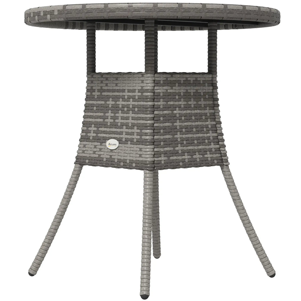 Table de salle à manger d'extérieur 70 cm (27,5 po) en résine tressée, mobilier de patio en rotin PE avec plateau en composite bois-plastique, grise