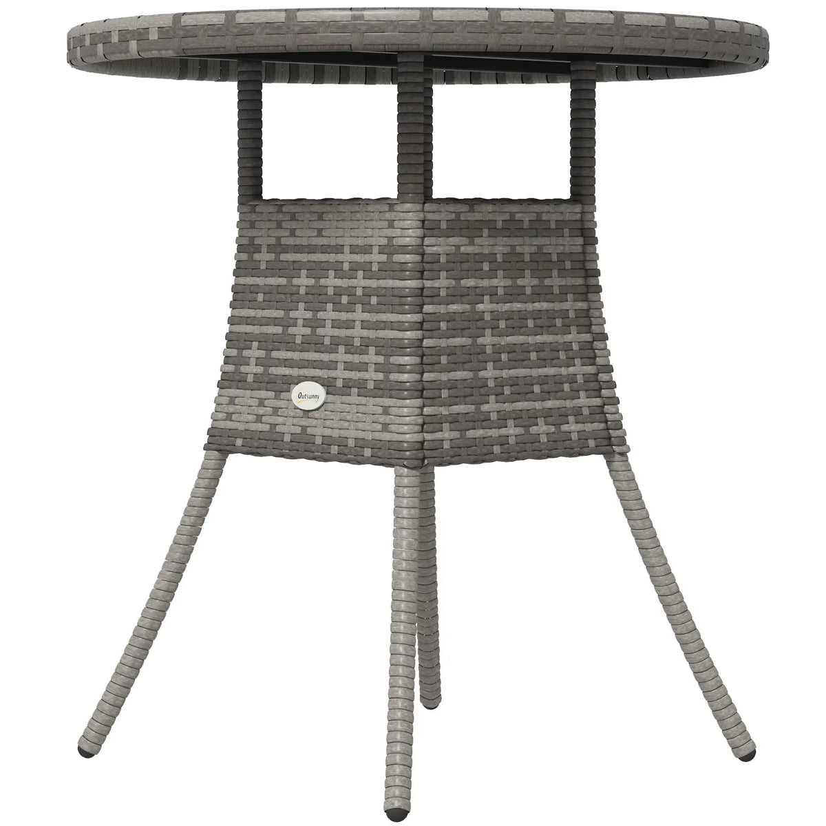 Table de salle à manger d'extérieur 70 cm (27,5 po) en résine tressée, mobilier de patio en rotin PE avec plateau en composite bois-plastique, grise