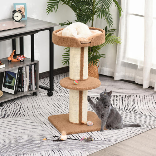 Arbre à chat avec griffoir en sisal, panier, coussin et perchoir, 45,7 x 45,7 x 91,4 cm, marron