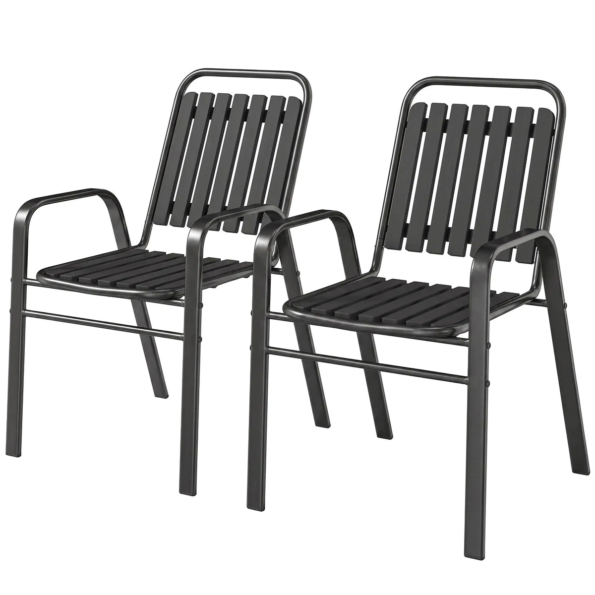Ensemble de 2 chaises de jardin empilables, pour terrasse, balcon, patio, jardin, noires