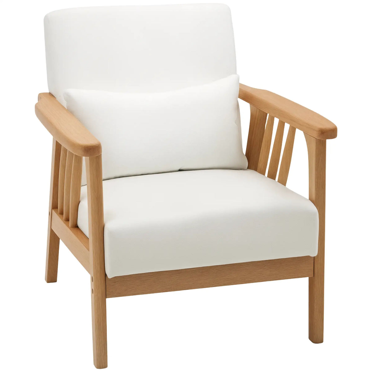 Fauteuil rembourré avec structure en bois d'hévéa, coussins décoratifs et assise confortable, blanc