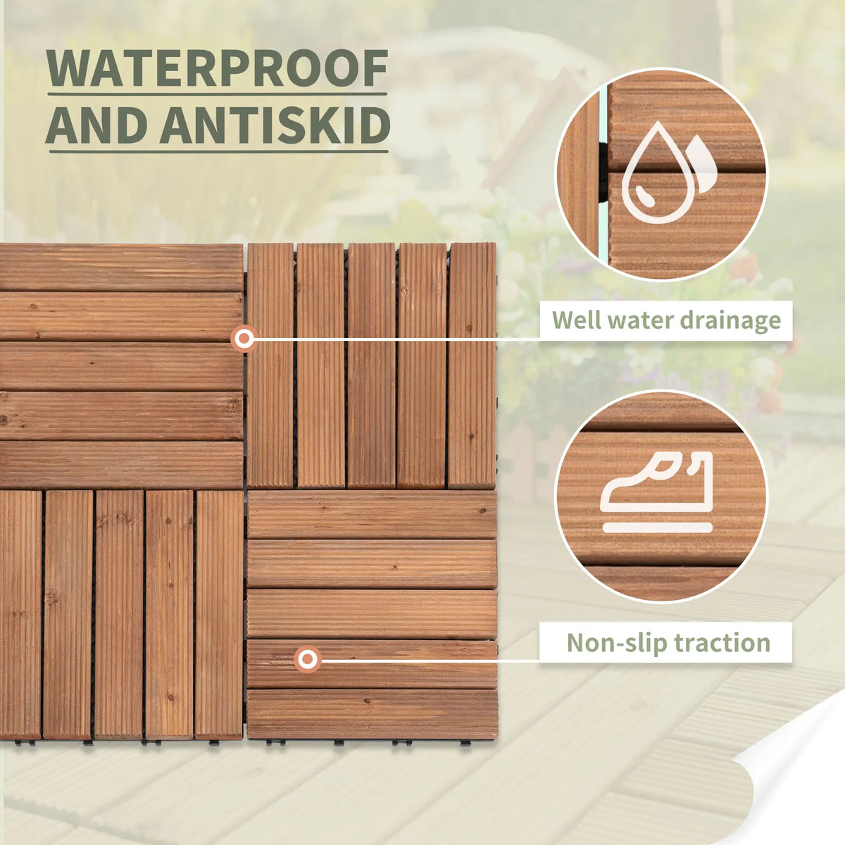Lot de 27 dalles de terrasse emboîtables en bois, 30 x 30 cm, pour une utilisation intérieure et extérieure, montage sans outils, marron