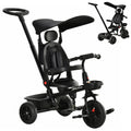 Tricycle 5 en 1 pour enfants de 1 à 5 ans : transforme la poussette en vélo, dossier réglable, capote plate, barre de sécurité et poignée amovibles. Couleur : noir.
