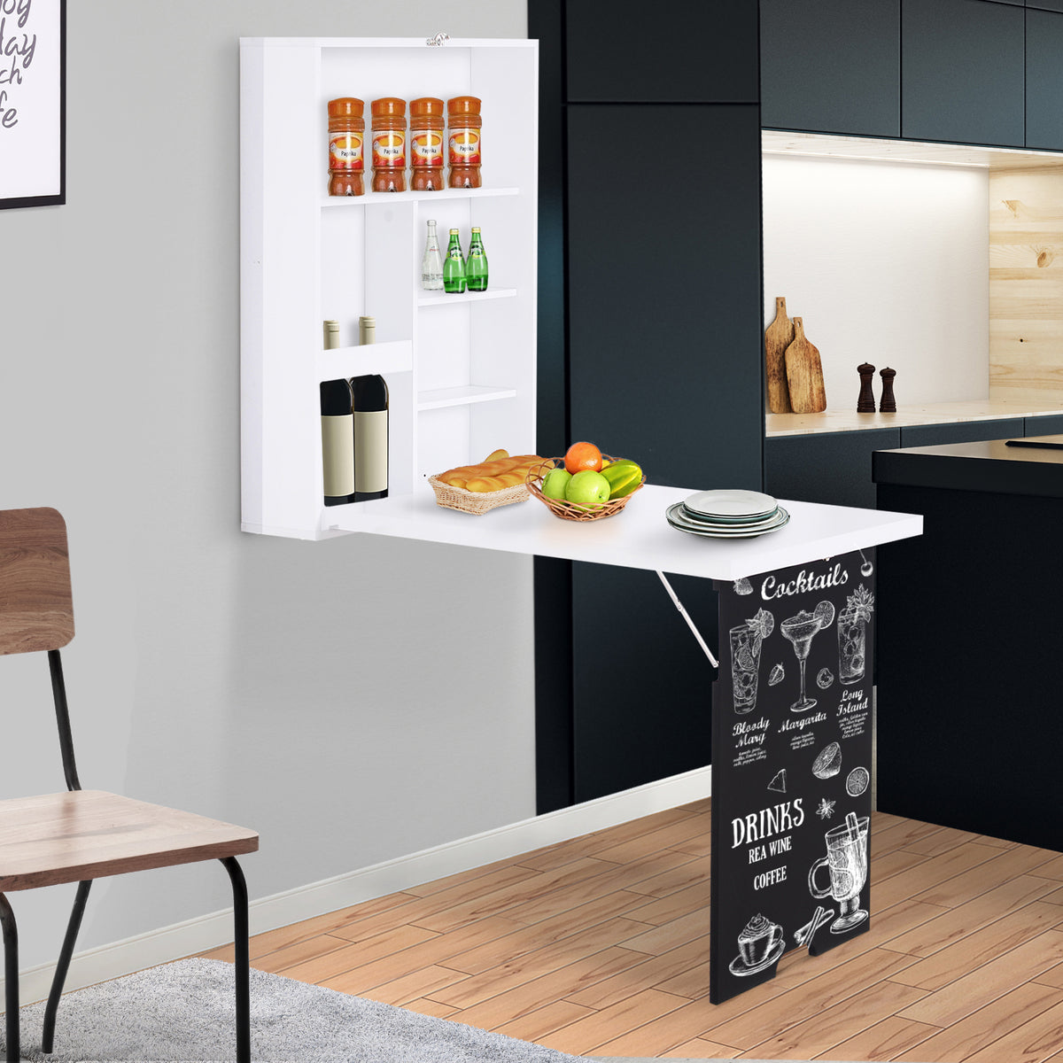 Bureau mural pliable et convertible, bureau d'ordinateur multifonctionnel et peu encombrant avec tableau blanc flottant pour étudiants, blanc et noir