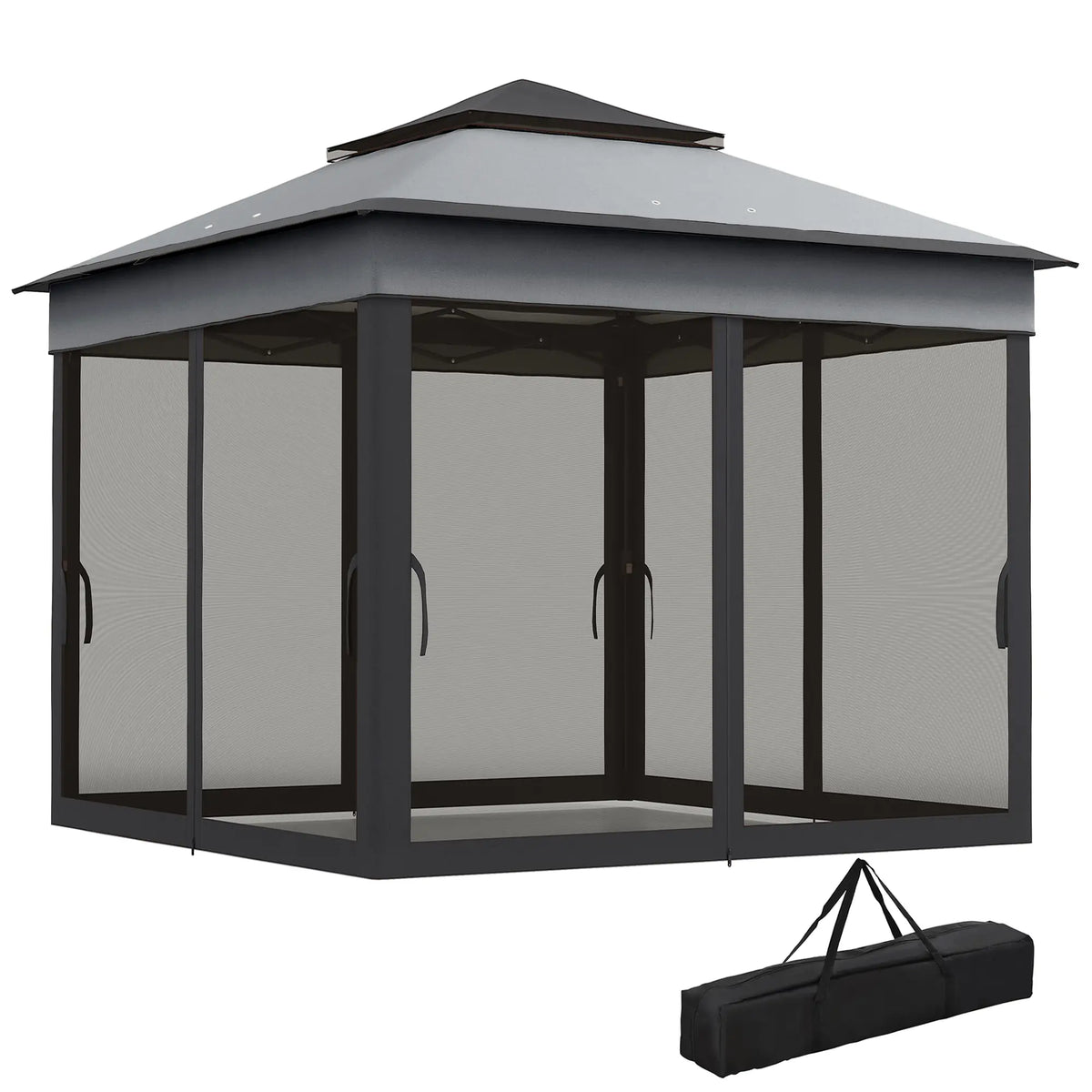Gazebo pliant 3,26 x 3,26 m, abri solaire instantané réglable avec toit anti-UV30+, rideaux en maille amovibles, gris foncé