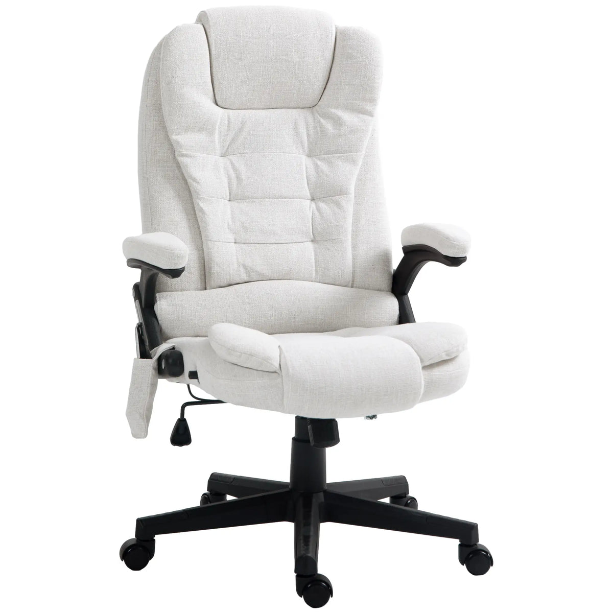 Fauteuil de bureau massant inclinable, fauteuil de direction avec dossier haut et roulettes pivotantes, blanc