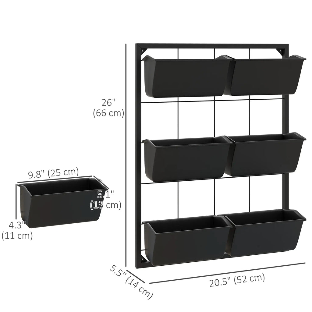 Jardinière murale à 3 niveaux avec 6 pots pour une utilisation intérieure et extérieure, support pour plantes suspendues, jardinière murale à drainage automatique