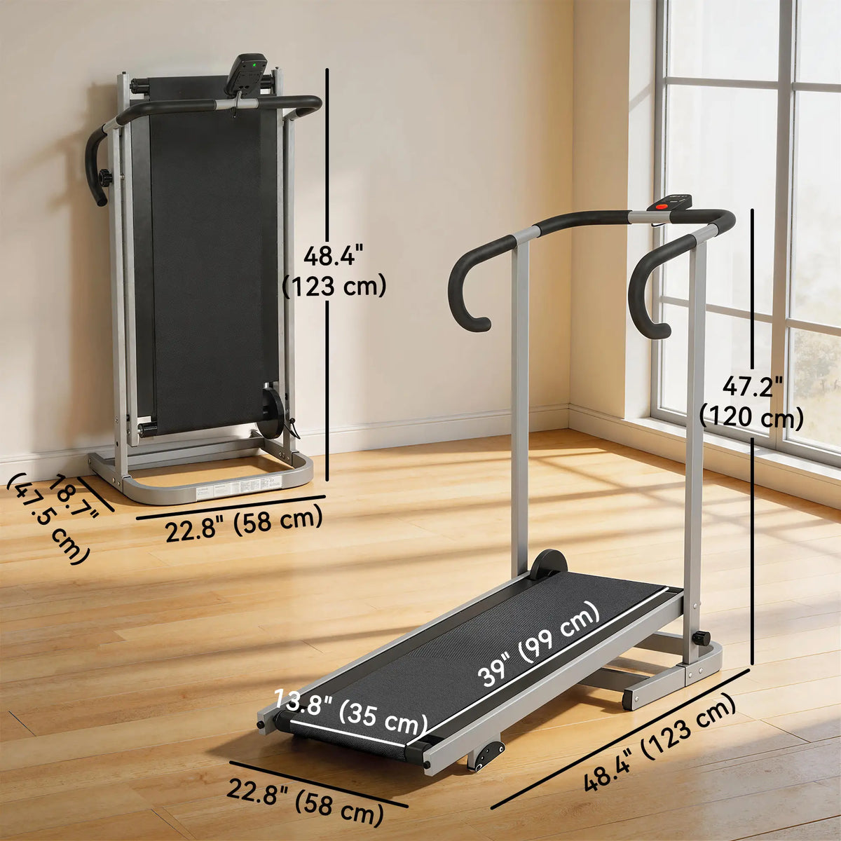 Tapis de marche avec inclinaison de 16,5 %, pliable, avec écran LCD et barre de maintien pour la maison, non électrique