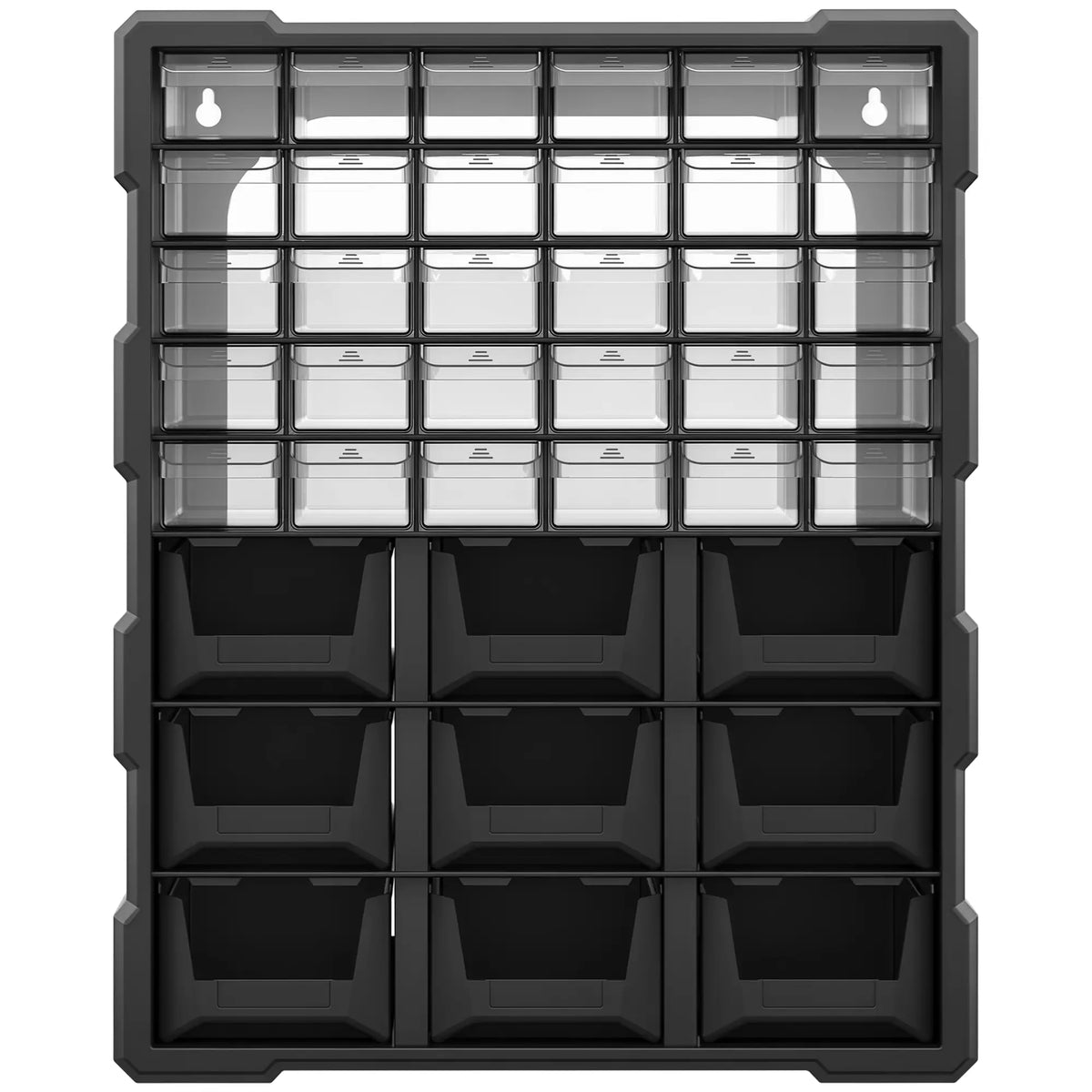 Armoire de rangement murale en plastique noir à 39 tiroirs pour petites vis, boulons et outils