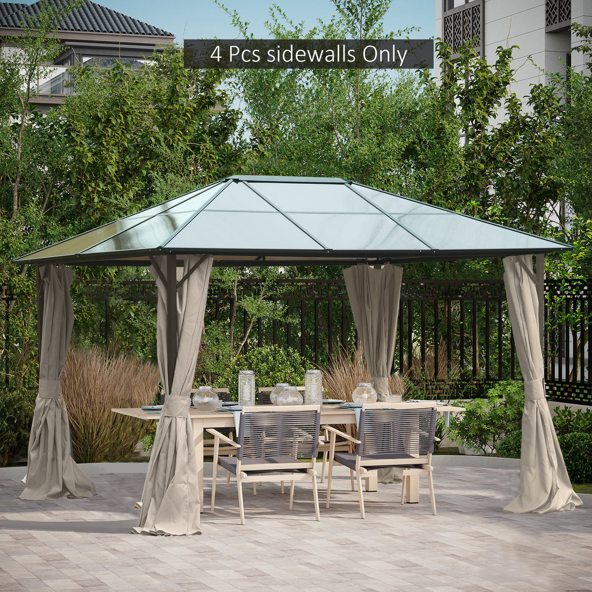 Rideaux de gazebo, rideau de remplacement universel pour intimité, 3 m x 3,6 m, 4 panneaux latéraux avec crochets/anneaux en C, beige