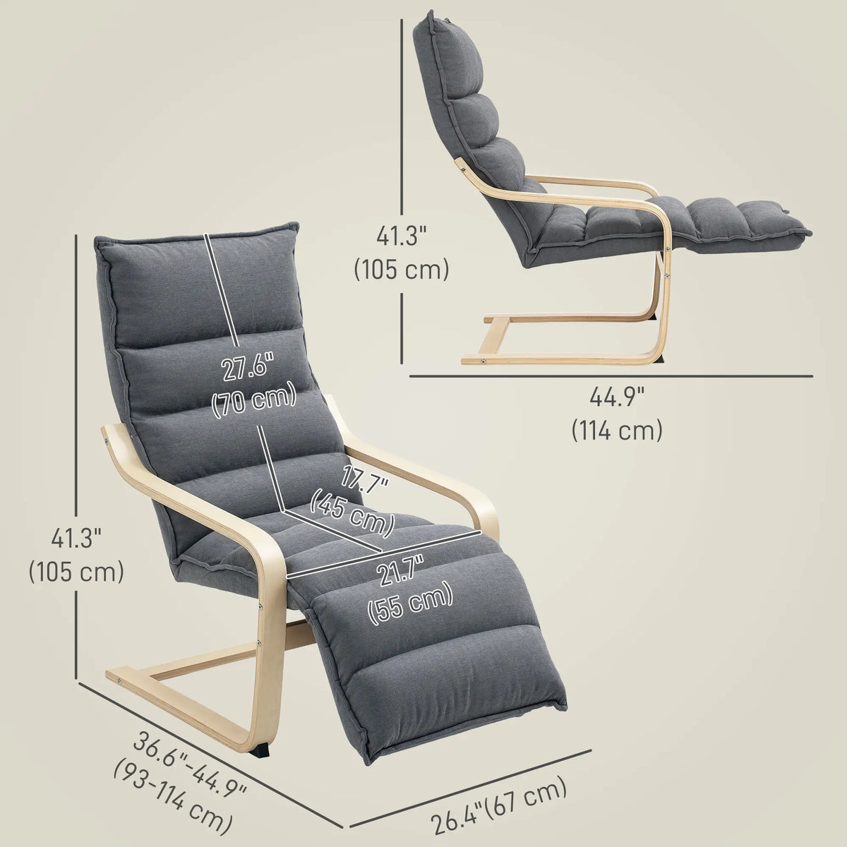 Fauteuil d'appoint, fauteuil de salon recouvert de velours avec repose-pieds, structure en bois, gris foncé