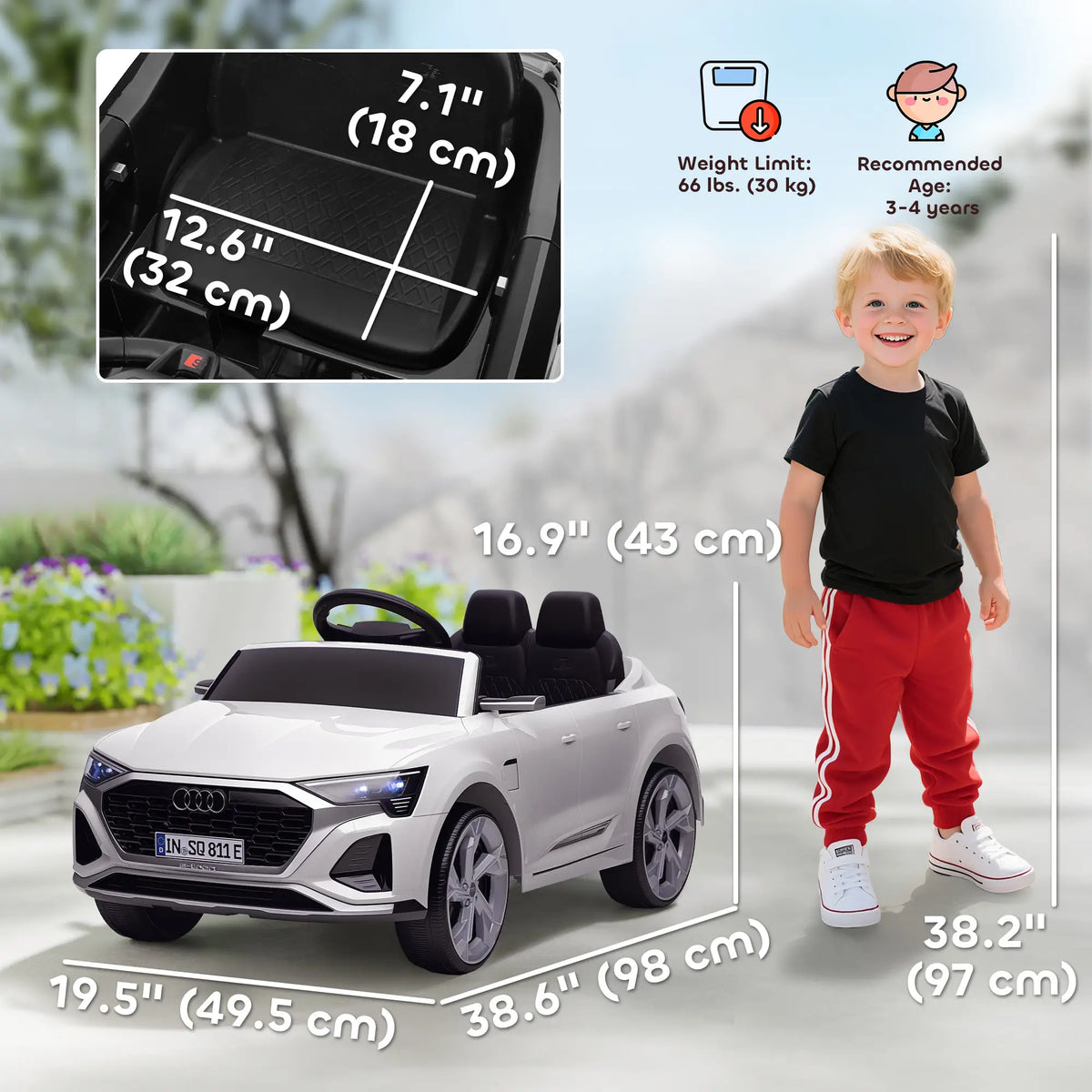 Voiture électrique pour enfants 12V, Audi Q8 e-tron Sportback sous licence avec télécommande, blanche