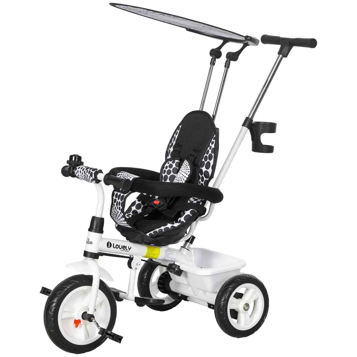 Tricycle enfant 6 en 1 avec guidon et capote amovibles, blanc