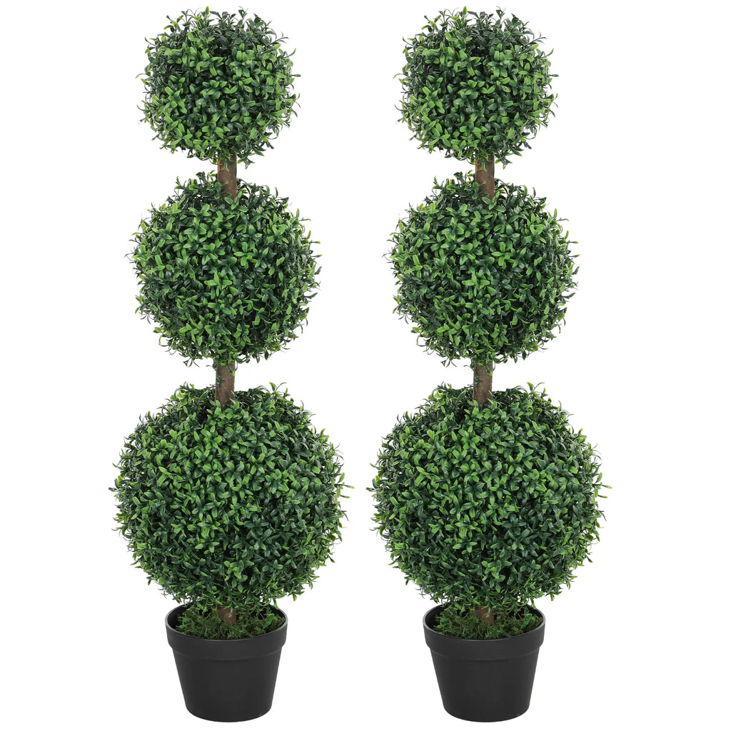 Lot de 2 arbres artificiels de 101,6 cm (40 po), topiaires en buis avec pot, pour l'intérieur et l'extérieur, bureau à domicile, salon, vert