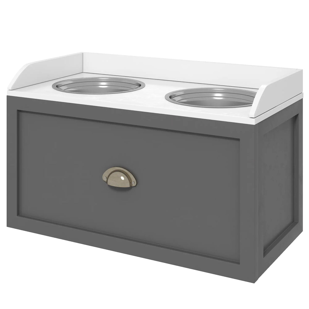 Gamelles surélevées pour chiens, station d'alimentation avec rangement, 2 gamelles en acier inoxydable, 60 x 30 x 36 cm, gris