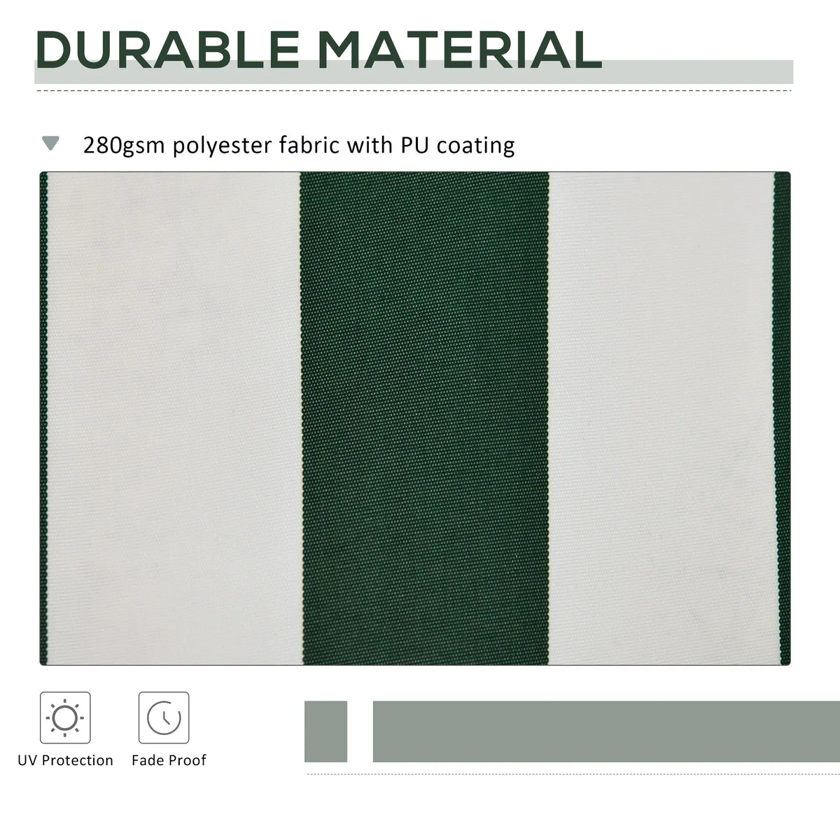 Toile de rechange pour auvent rétractable 3 m x 2,4 m, protection UV, vert et blanc
