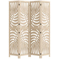 Paravent à 4 panneaux, écrans de confidentialité pliables et détachables avec motif de feuilles de palmier pour bureau à domicile, finition bois naturel