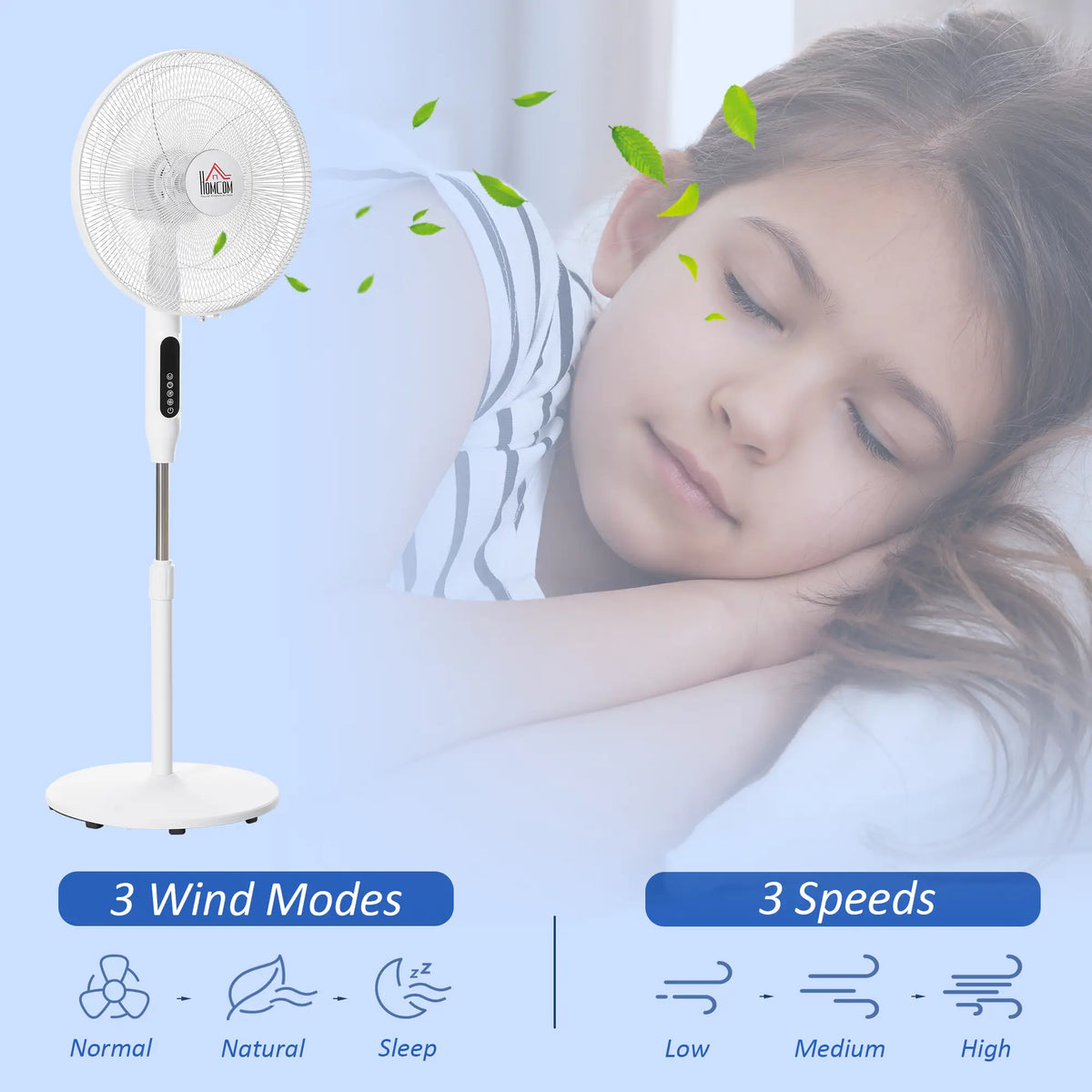 Ventilateur sur pied avec télécommande, ventilateur rafraîchissant sur pied, grand ventilateur électrique pour chambre à coucher, blanc