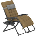 Fauteuil inclinable pliant rembourré, chaise longue de patio avec porte-gobelet, dossier réglable, coussin amovible, kaki clair