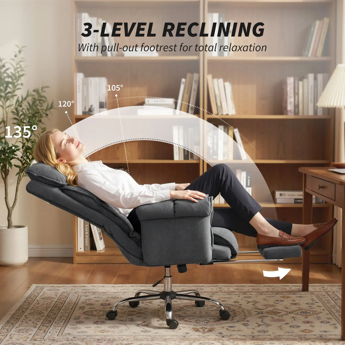 Chaise de bureau, chaise d'ordinateur avec repose-pieds, dossier et appui-tête réglables, gris foncé