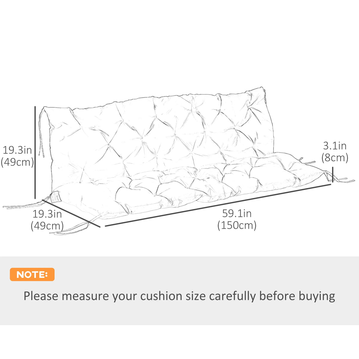 Coussin de balancelle de jardin avec dossier, antidérapant, moelleux, 150 x 98 cm, kaki