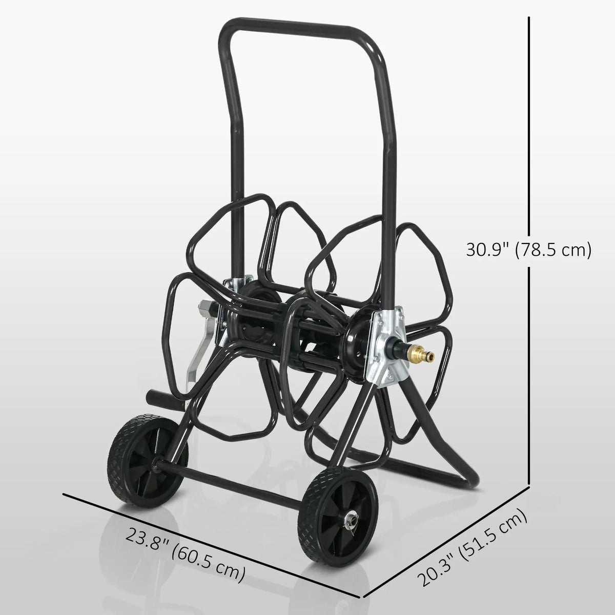 Dévidoir de tuyau d'arrosage 98 pi (tuyau de 5/8 po inclus), chariot à roulettes pour tuyau d'arrosage de jardin, pelouse, noir