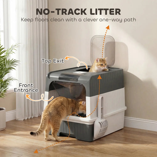 Bac à litière pour chat avec couvercle, bac fermé avec tiroir amovible, pelle, 2 sacs désodorisants, gris