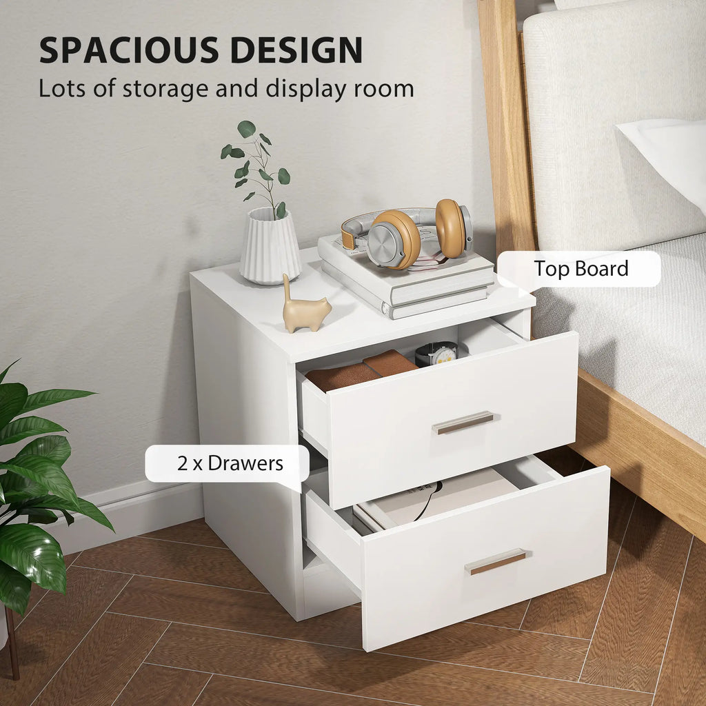 Table de chevet à 2 tiroirs, table de nuit moderne pour chambre à coucher, blanche