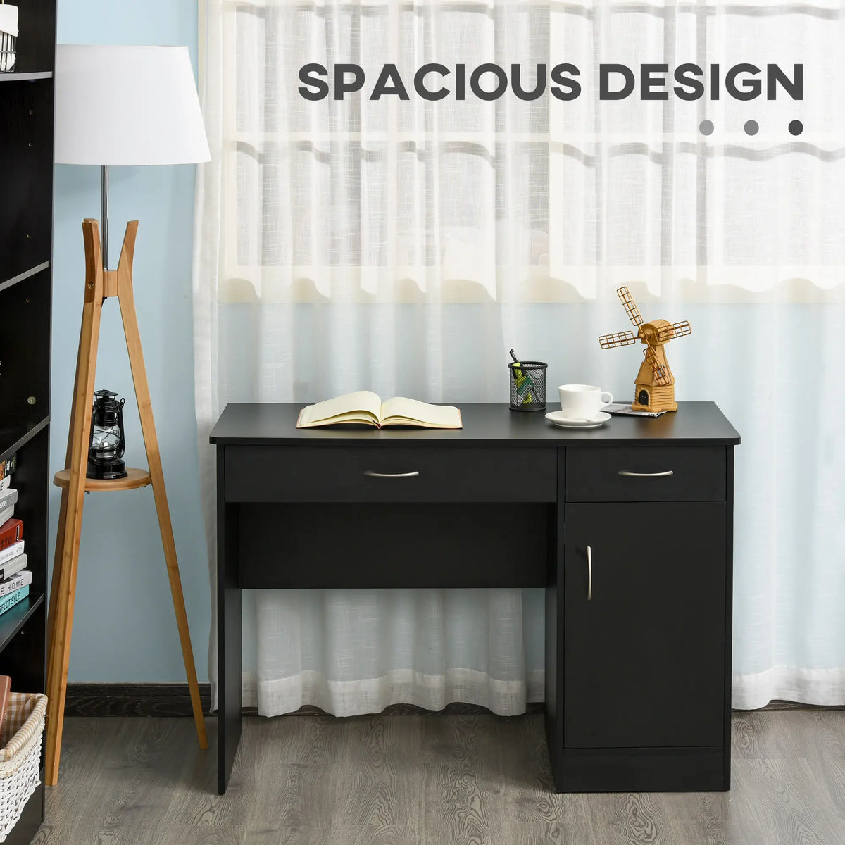 Bureau d'ordinateur avec tiroirs de rangement, table d'étude avec étagère réglable pour bureau à domicile ou chambre, noir