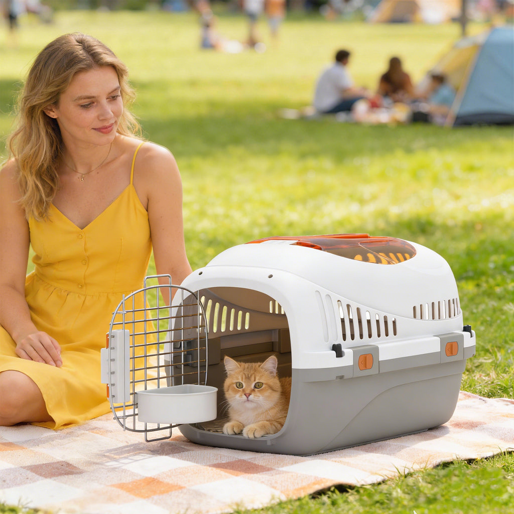 Cage de transport rigide pour animaux de compagnie, niche en plastique pour petits chiens et chats, cage portable avec porte en fil d'acier