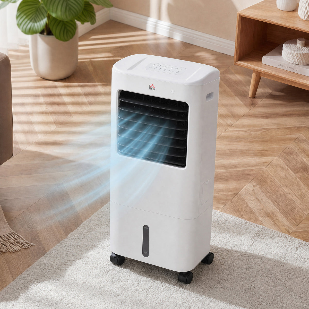 Ventilateur de chambre avec poche de glace, ventilateur tour avec télécommande, 3 modes, 3 vitesses, minuterie 7,5 h, blanc