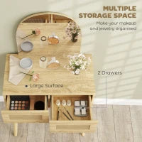 Coiffeuse avec miroir et 2 tiroirs, bois naturel