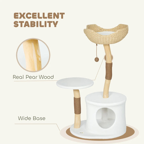 Arbre à chat 40" en bois véritable, tour pour chats adultes d'intérieur de grande taille avec poteaux à griffer, niche, perchoir et coussin lavable.