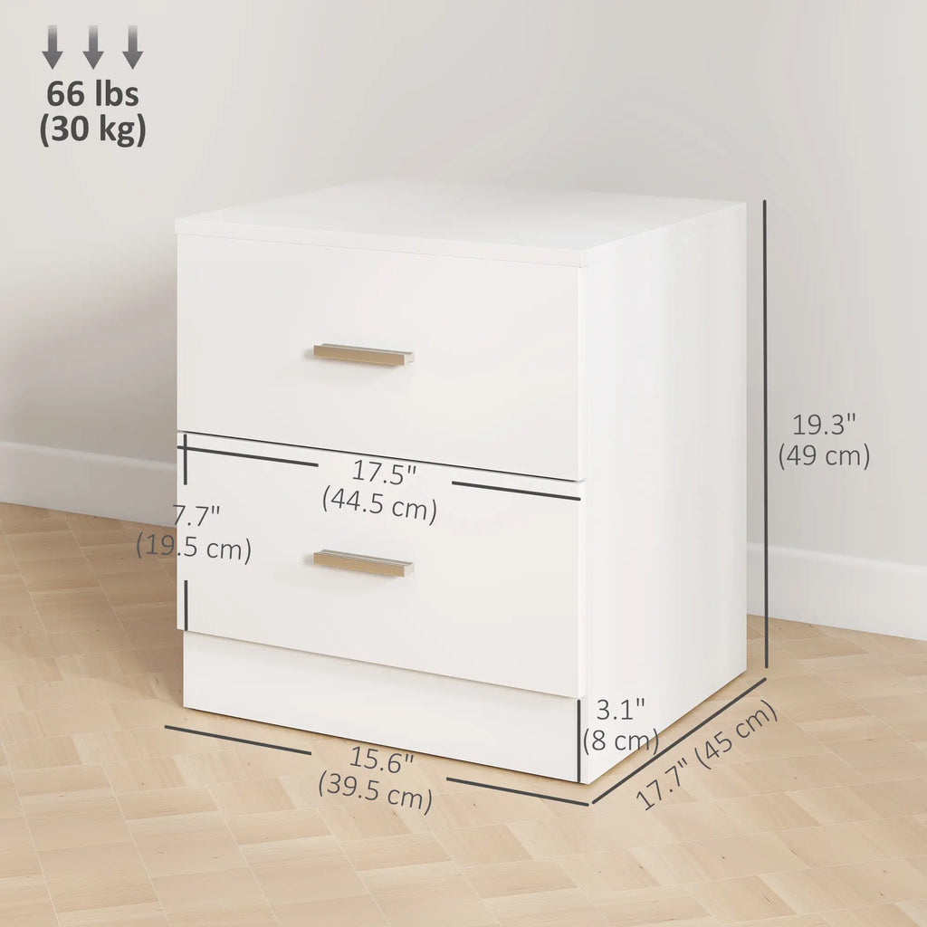 Table de chevet à 2 tiroirs, table de nuit moderne pour chambre à coucher, blanche