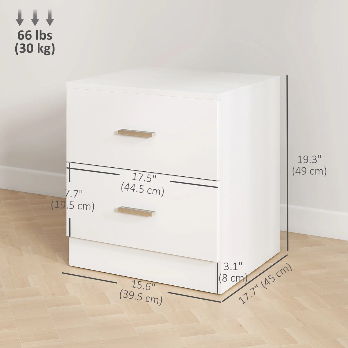 Table de chevet à 2 tiroirs, table de nuit moderne pour chambre à coucher, blanche