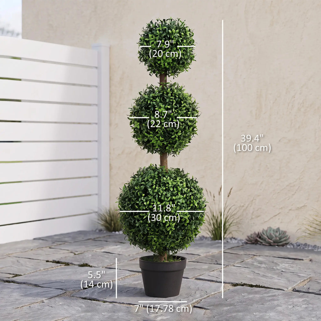 Lot de 2 arbres artificiels de 101,6 cm (40 po), topiaires en buis avec pot, pour l'intérieur et l'extérieur, bureau à domicile, salon, vert