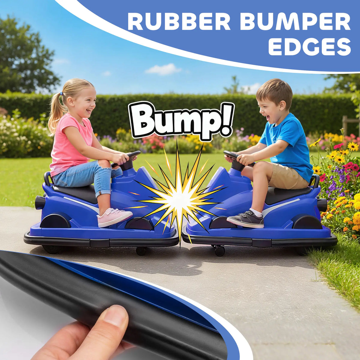 Voiture tamponneuse pour enfants, 6 V, avec rotation à 360°, double moteur et musique, pour les 3-8 ans, bleue.