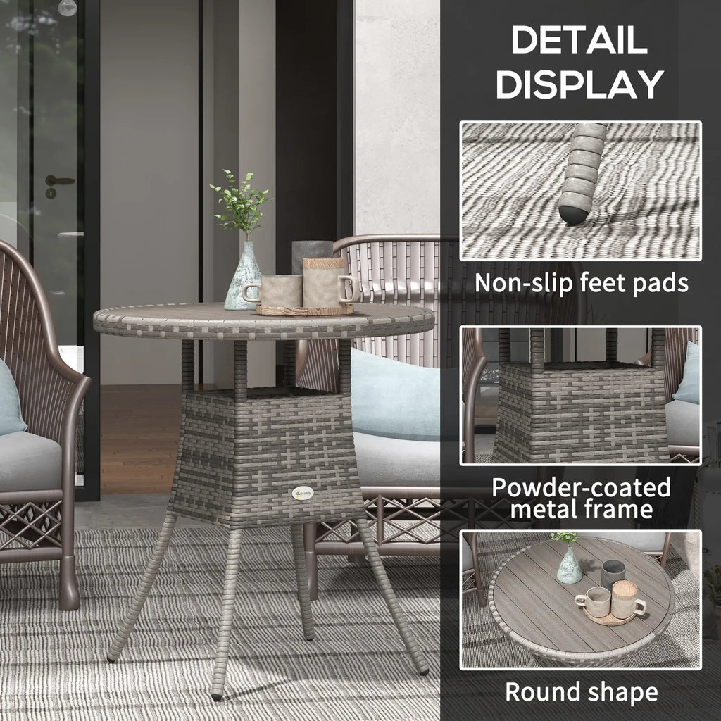 Table de salle à manger d'extérieur 70 cm (27,5 po) en résine tressée, mobilier de patio en rotin PE avec plateau en composite bois-plastique, grise